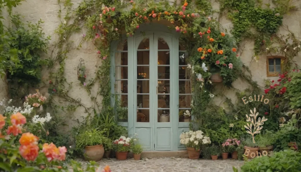 Plantar y Cuidar Plantas Trepadoras Bohemias: Un jardín caprichoso con enredaderas en flor y detalles de la planta bohemia.