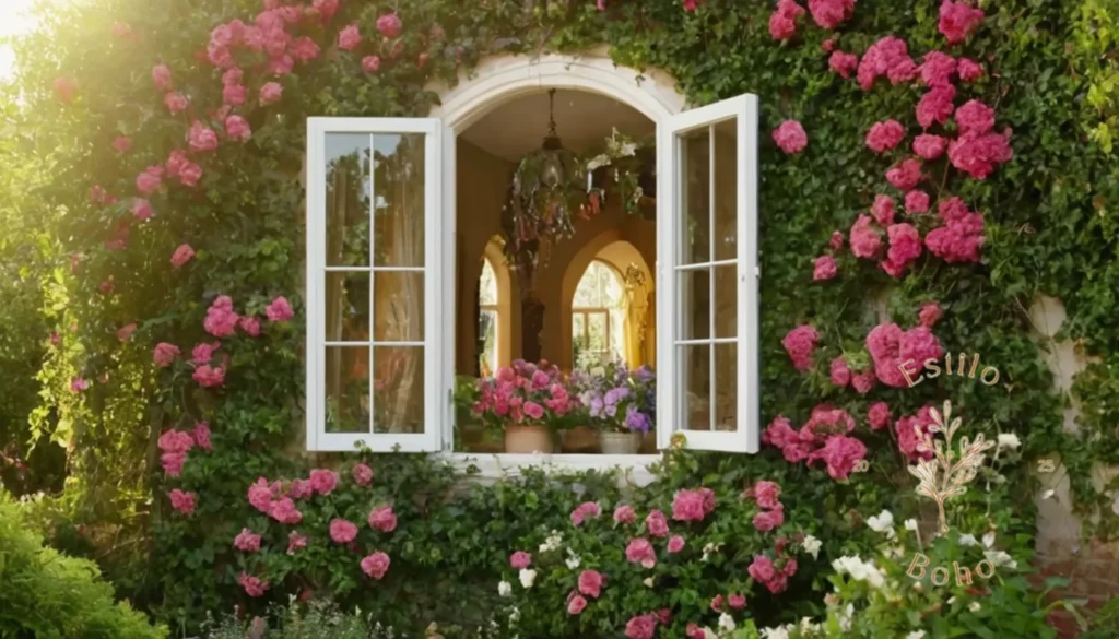 Terroríficos Jardines Bohemios: Las vides exuberantes y florecientes en un entorno caprichoso de jardín de bricolaje.