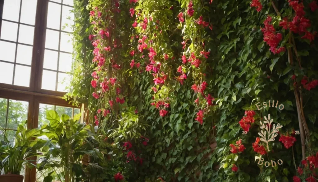 Jardines Bohemios con Plantas Trepadoras: 3 plantas trepadoras vibrantes y bohemias que crecen libremente a la luz del sol.