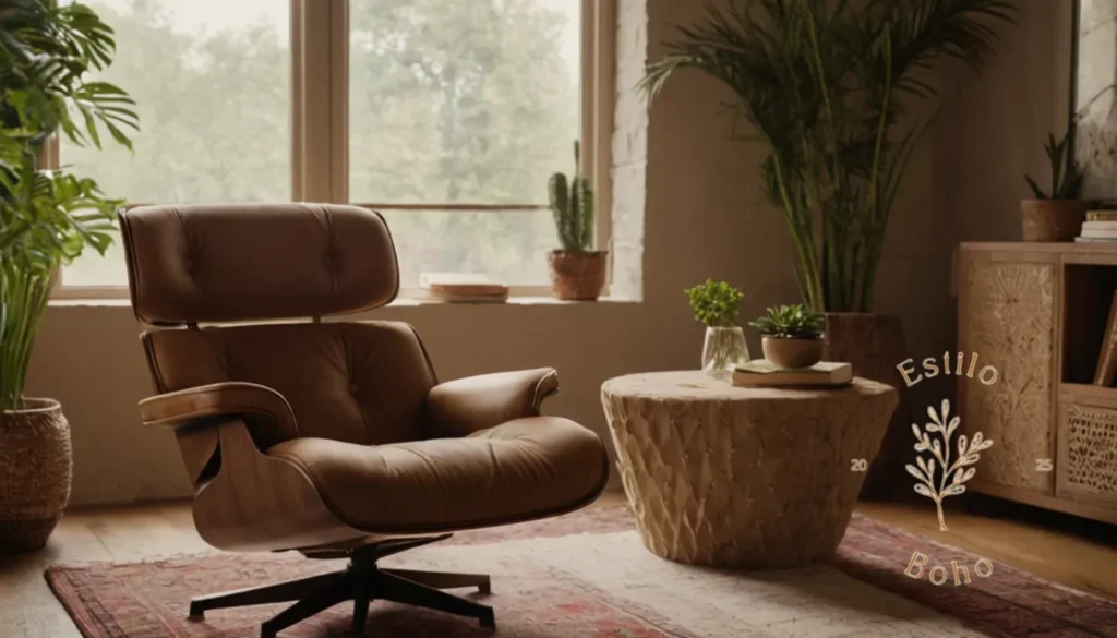 Meubles Bohemios Alergia Resistente: Una silla elegante y ergonómica en un espacio de vida de inspiración bohemia.