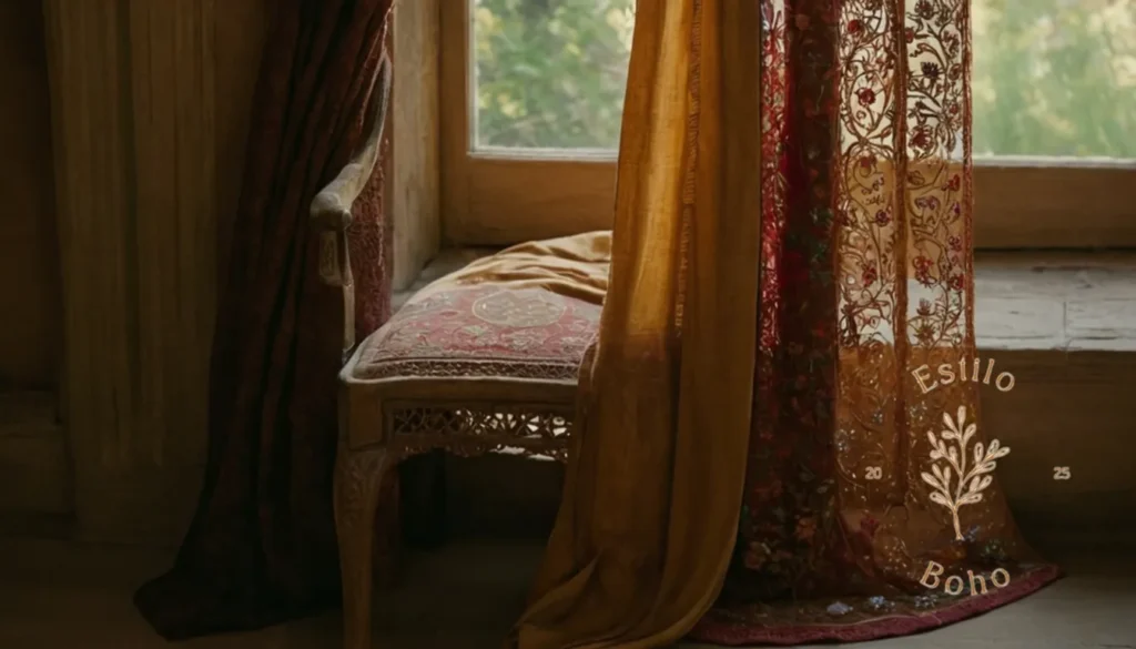 Suaves algodonados ecológicos para hogares bohemios: Tabras bordadas orgánicas cubiertas elegantemente en entornos inspirados en bohemio.