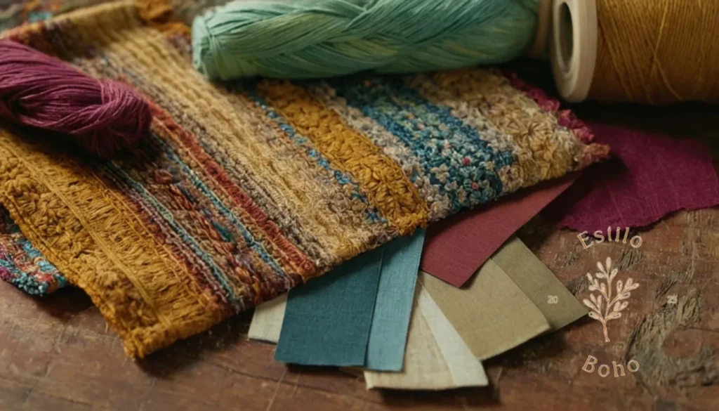 Decoraciones Boho con Texturas Perfectas: 3 muestras textiles de inspiración bohemia y suministros de artesanía.