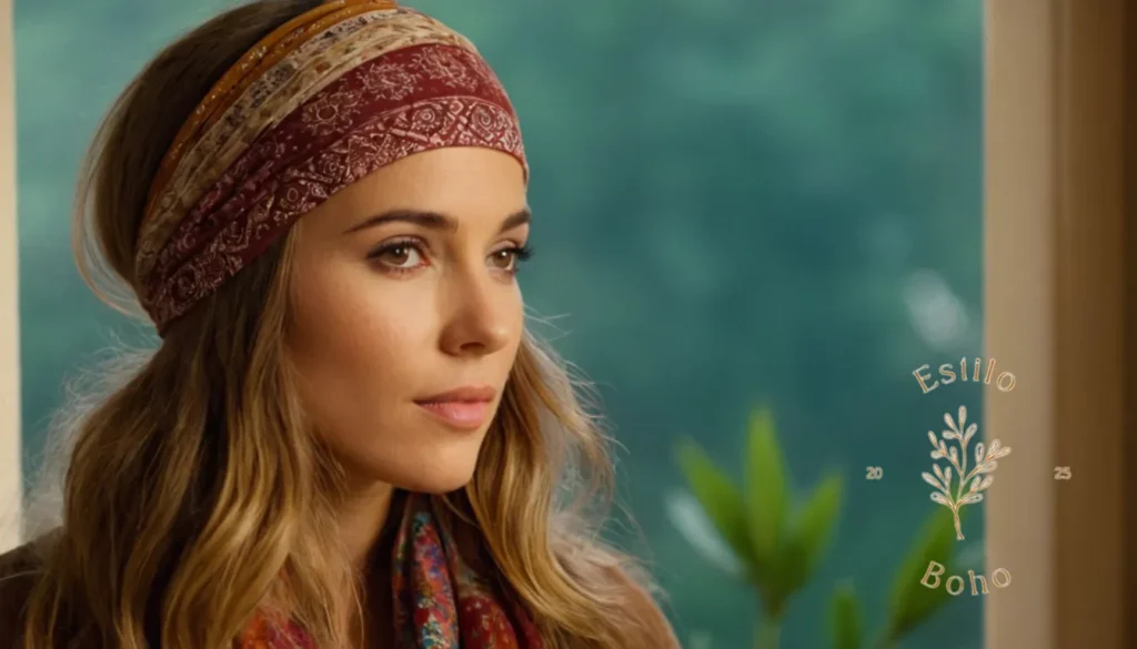 Comprar manta bohemia de alta calidad: Una mujer diseña una diadema o bufanda de inspiración bohemia.