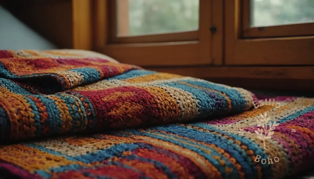 Colchas Bohemias Vintage Antiguo: Una colorida manta bohemia hecha a mano