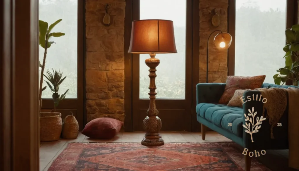 Lámparas Bohemio Cálidas: Una lámpara bohemia en una habitación elegante y acogedora.