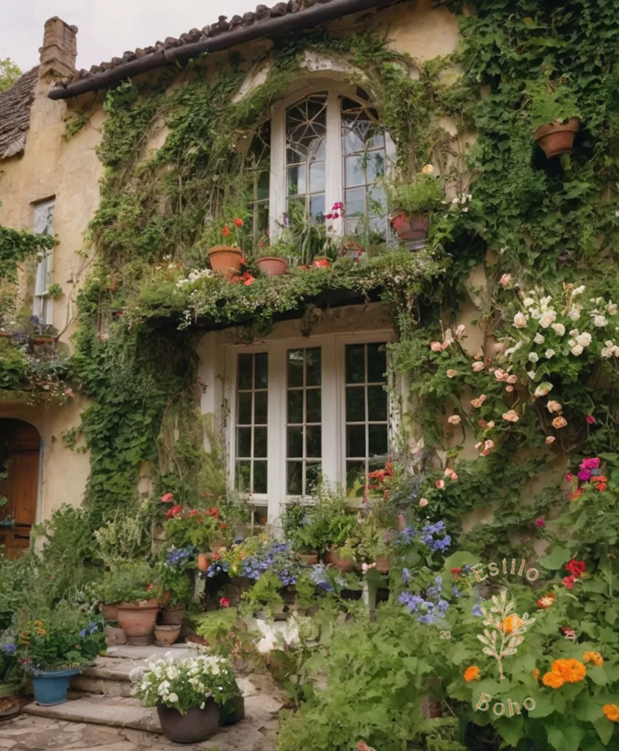 a bohemian garden filled with thriving, inexpensive flowering vines.