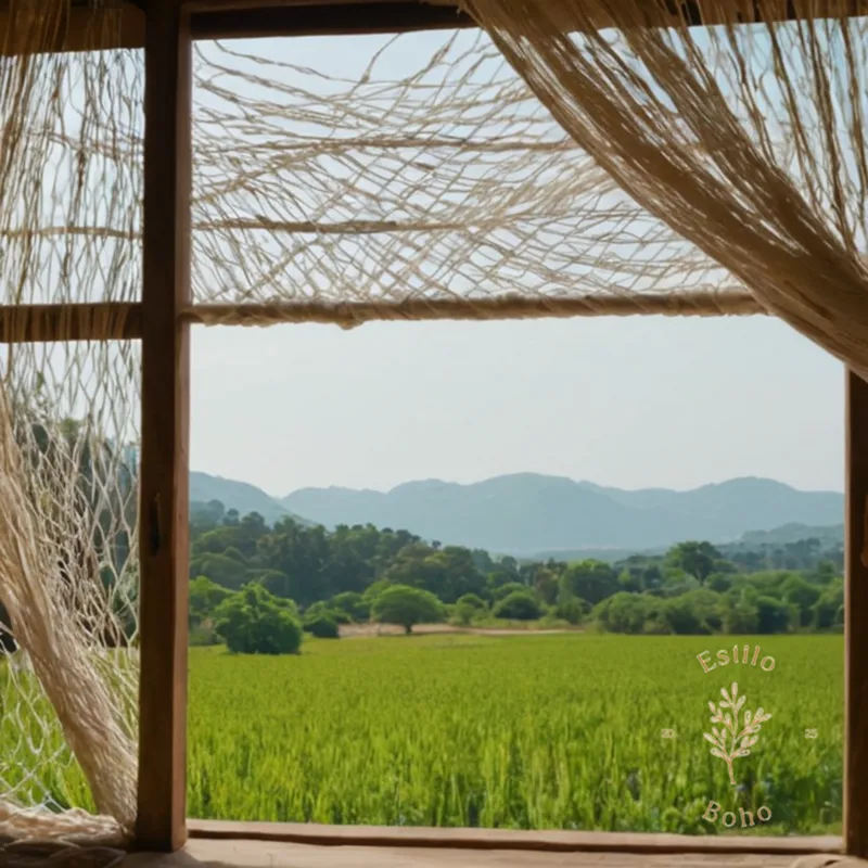 A serene natural landscape with woven cotton fibers subtly entwined.