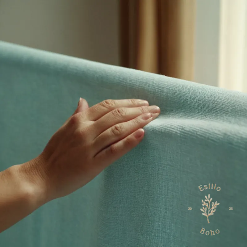 A gentle person touching soft organic cotton fabric.