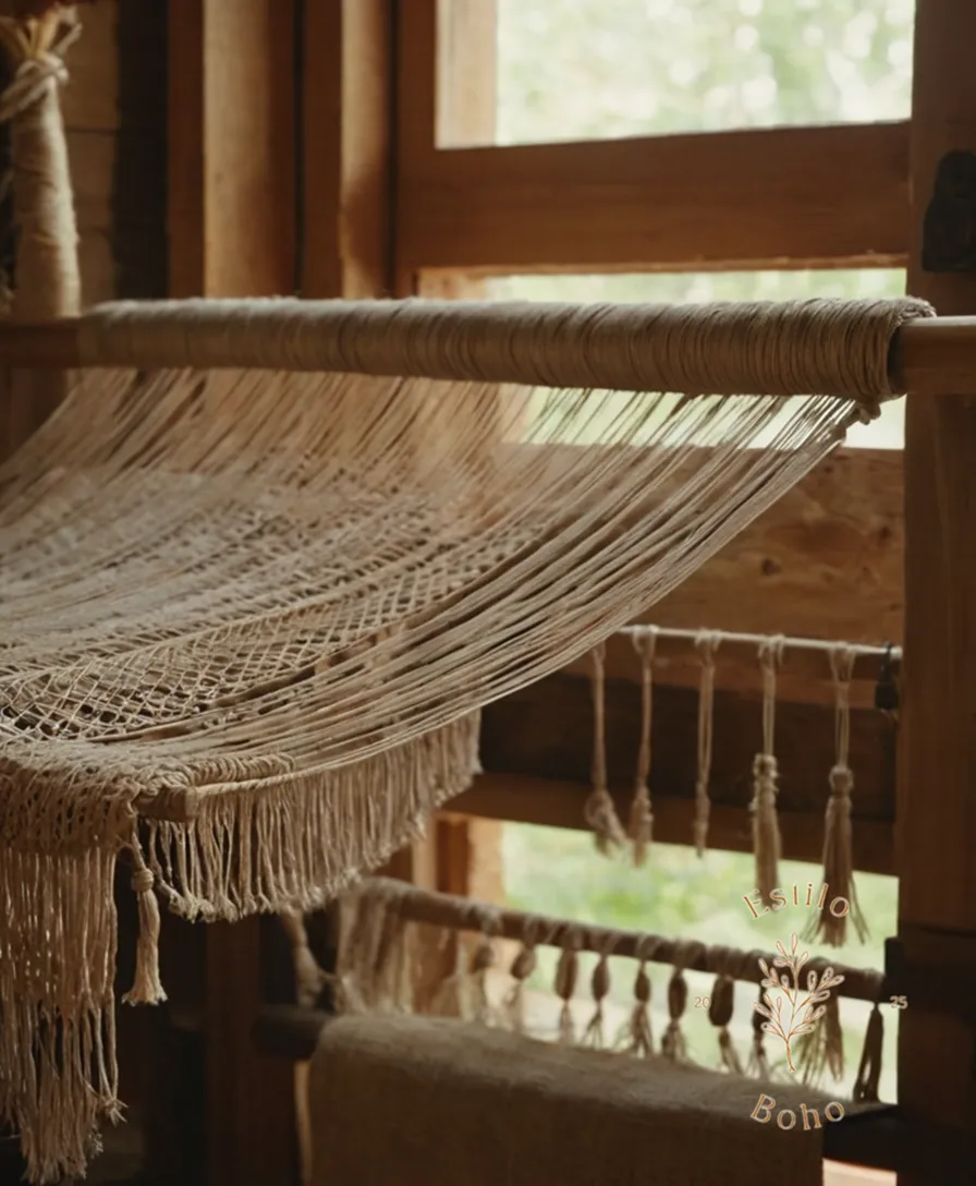 Soft, natural fibers being woven into bohemian-style textiles.