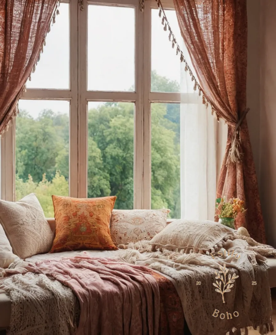 A soothing bohemian scene with organic cotton textiles.