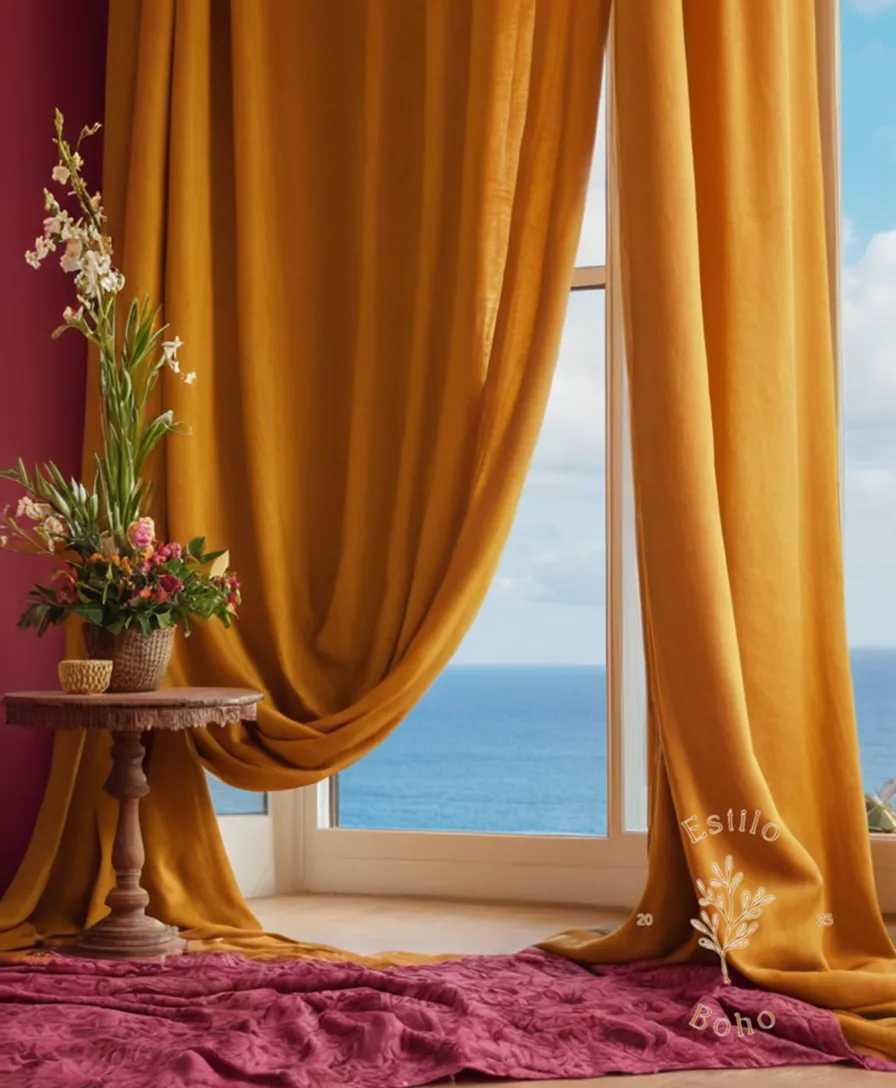 A serene, natural fabric draped elegantly on a colorful background.