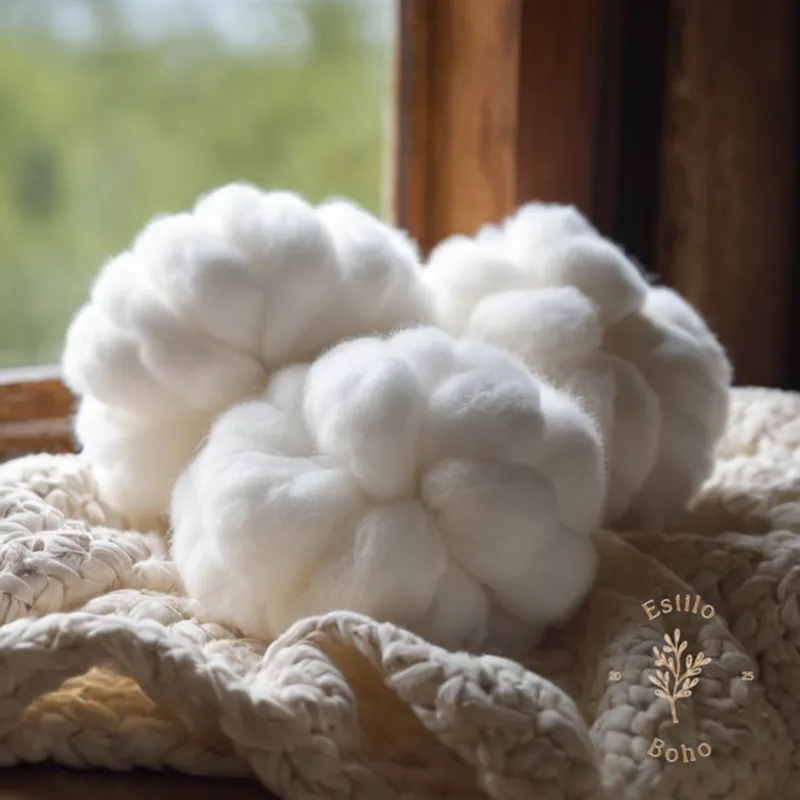 A soft, fluffy white cotton bundle in a natural setting.