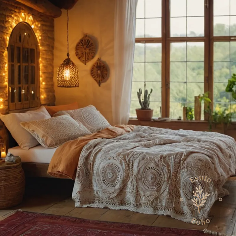 100% organic cotton products in a bohemian decor setting.