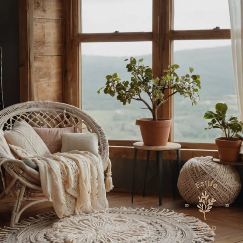 Organic cotton yarn and bohemian home decor elements.