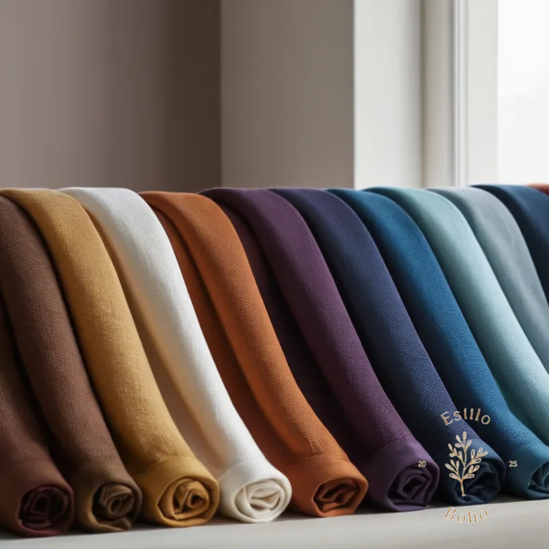 Organic cotton fabrics alongside conventional ones on a stylish backdrop.