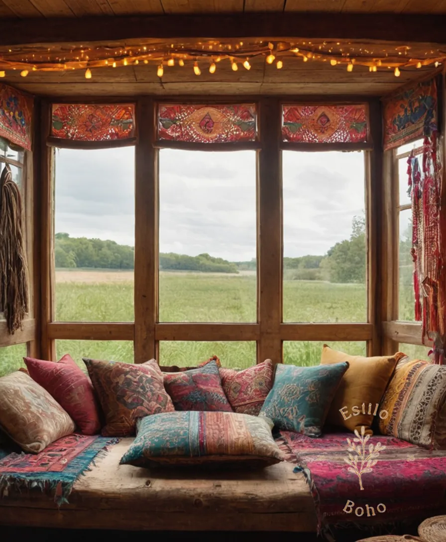 A natural fiber textile and home decor elements in a bohemian setting.