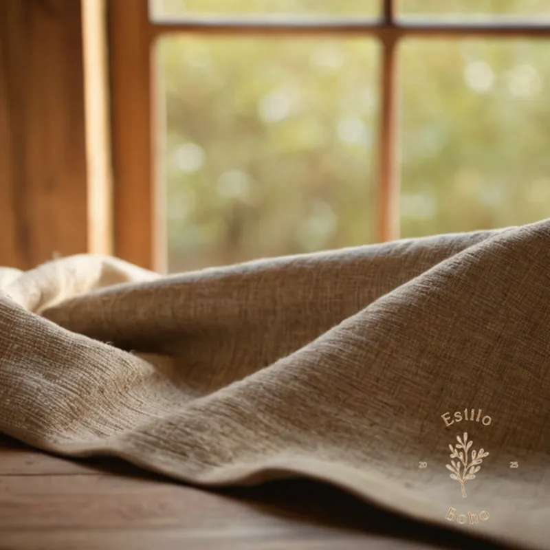 A soft-spun organic cotton fabric against an earthy natural background.