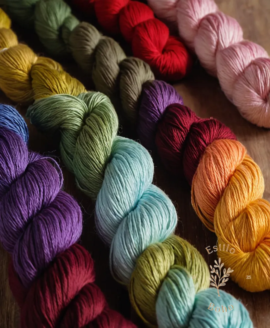 3 skeins of organic cotton thread at different weights.