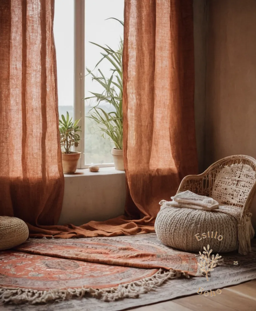 Natural fiber fabrics and organic cotton textures in bohemian-inspired settings.