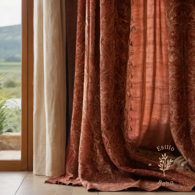 Soft organic cotton fabric being draped over a stylish bohemian curtain.