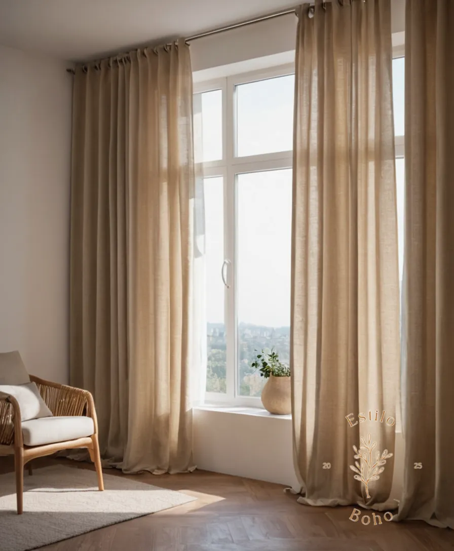 Organic cotton curtains in soft, natural lighting settings.