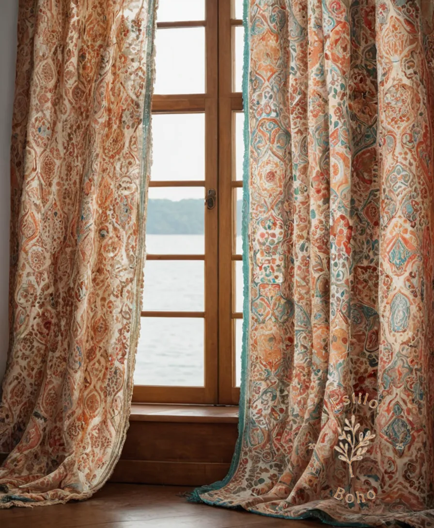 Soft, hand-painted cotton fabrics with bohemian-inspired patterns and colors.