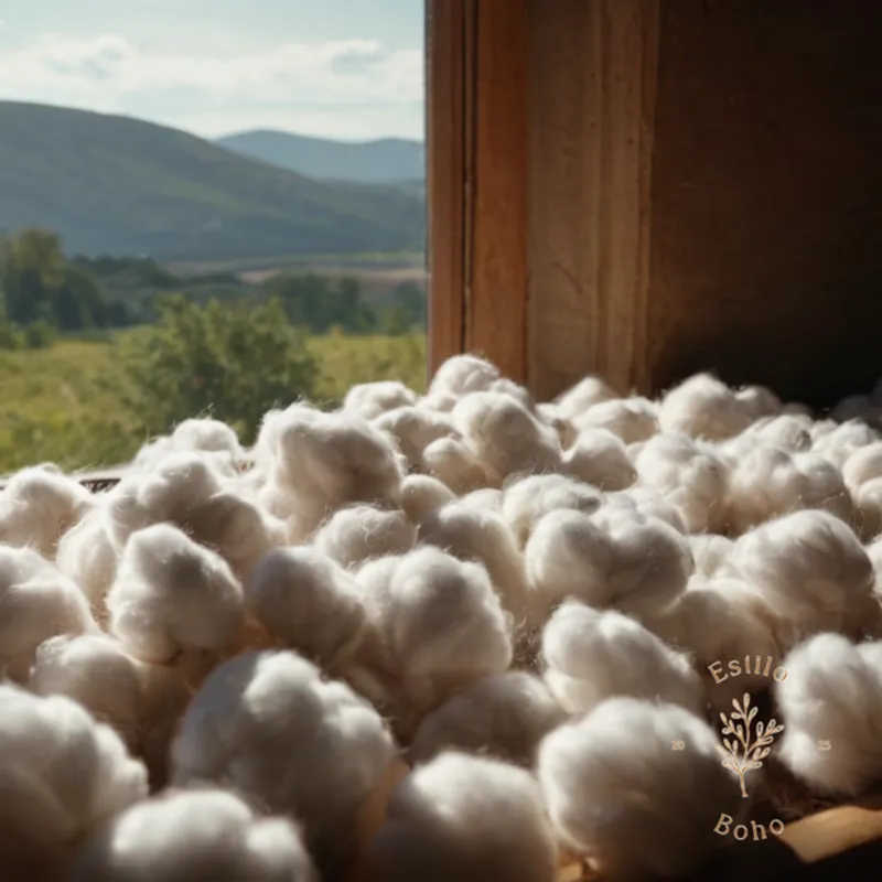 A natural, botanical depiction of organic cotton fibers.