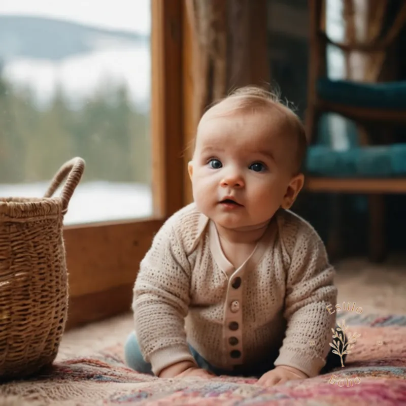 A cute baby surrounded by natural, bohemian fibers.