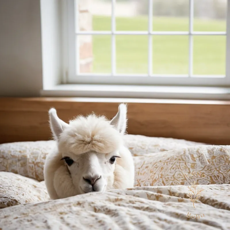 A soft focus photo of baby's alpaca-patterned organic cotton bedding.