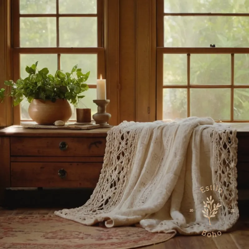 Soft, natural organic cotton products arranged in a bohemian-inspired home setting.
