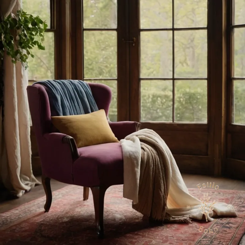 Organic cotton fabric draped over a stylish, bohemian-style chair.