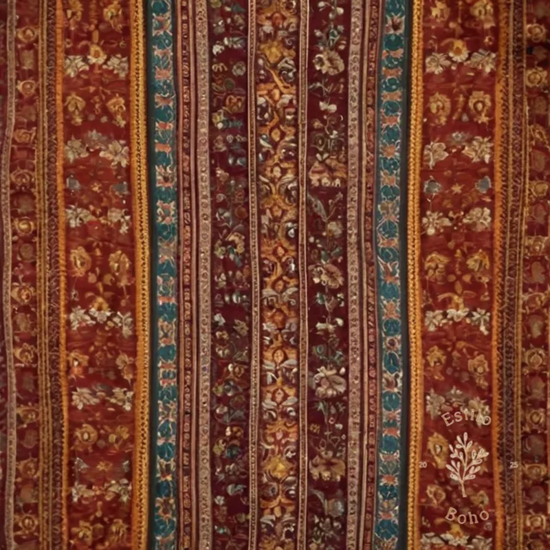 A bohemian textile featuring organic cotton fabric pattern prominently.