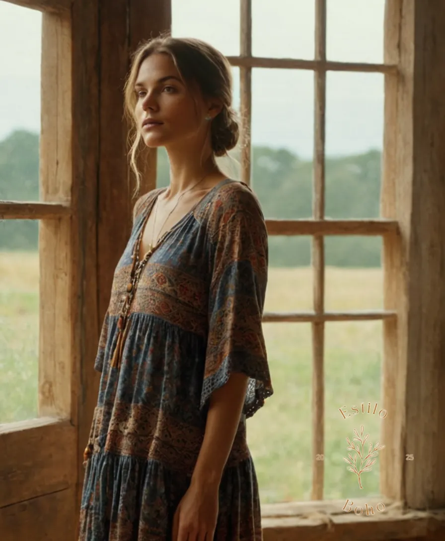 A serene model or a woman's silhouette wearing boho clothing.