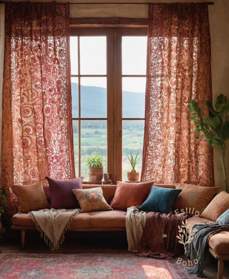 Organic cotton fabric in a bohemian interior design setting.