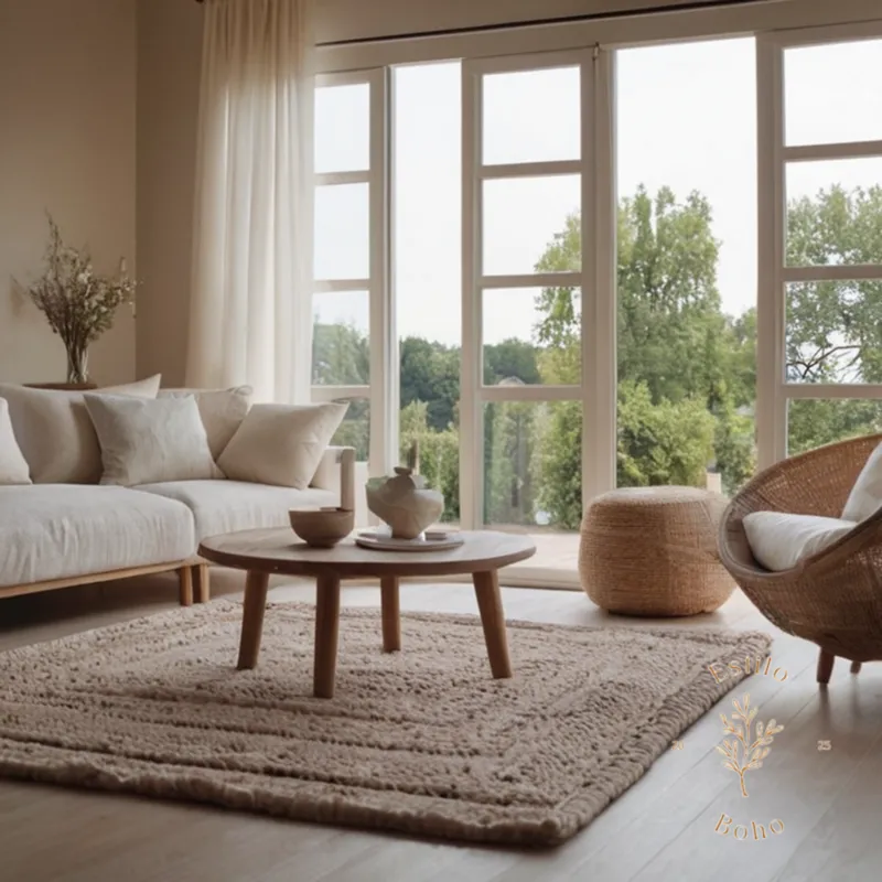 A peaceful living room with organic cotton textiles.