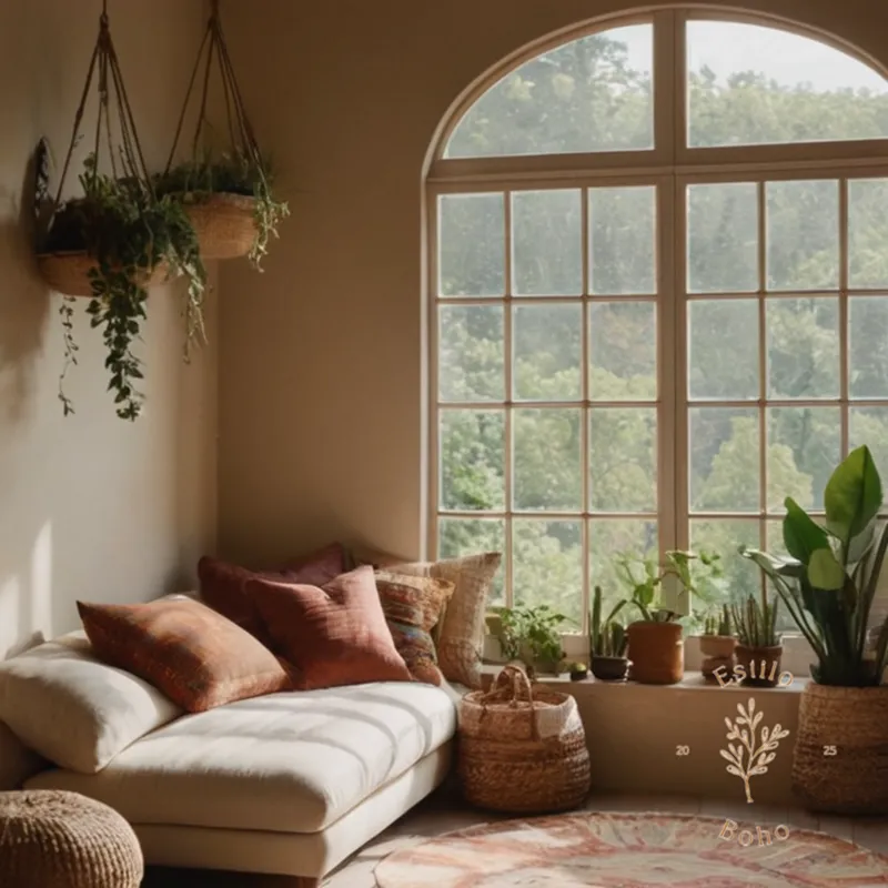 Sustainable, bohemian living spaces with organic cotton decor.