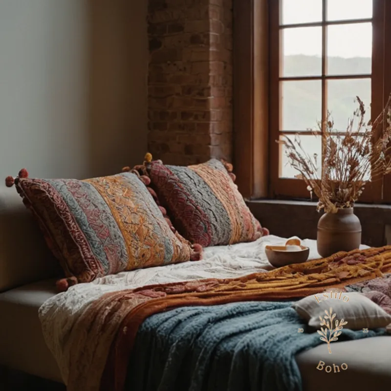 3 plush organic cotton textiles in bohemian-inspired arrangements.