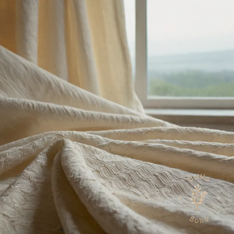 Soft organic cotton textiles with natural textures and subtle folds.