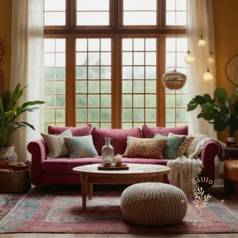A bohemian-inspired living room with vintage accessories and textiles.