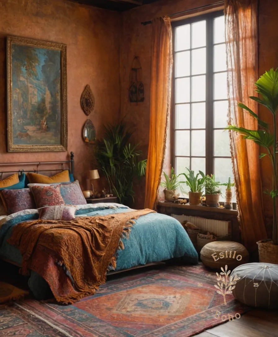 A bohemian-themed room or outfit featuring mixed textures.
