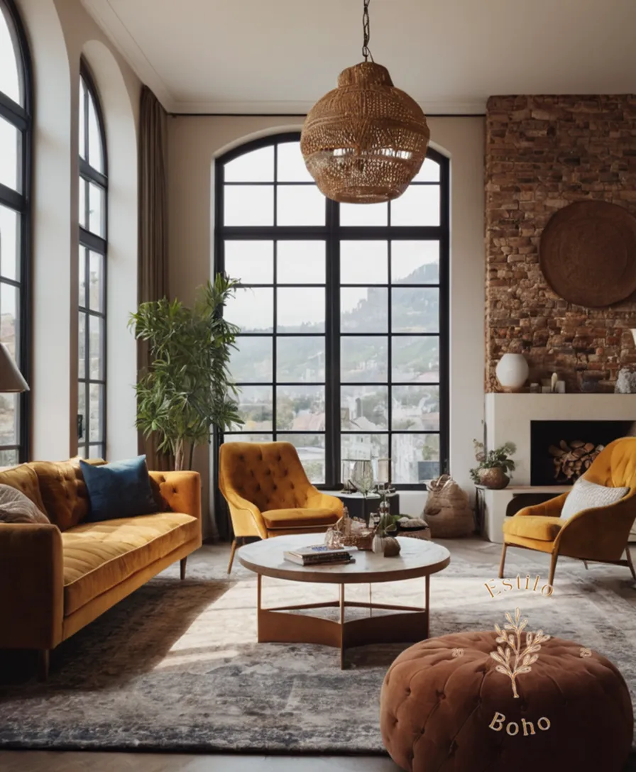 A stylish, eclectic living room with mixed textures.