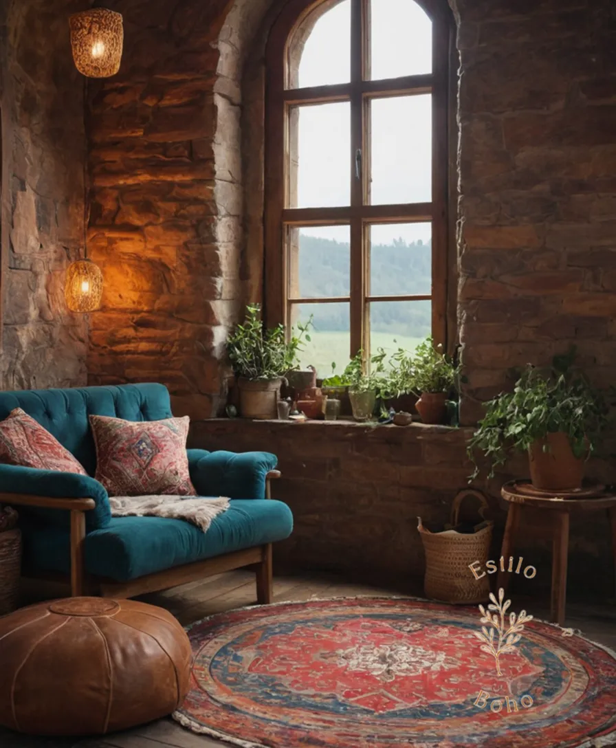 5-6 bohemian-inspired textures blending together harmoniously.