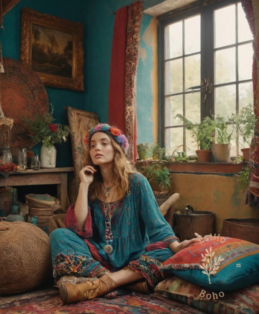 5-6 mismatched, quirky bohemian clothing items in disarray.