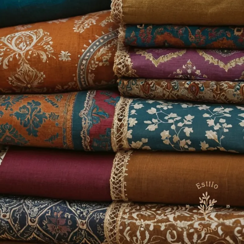 3 bohemian-inspired textiles with trendy, eclectic pattern examples.