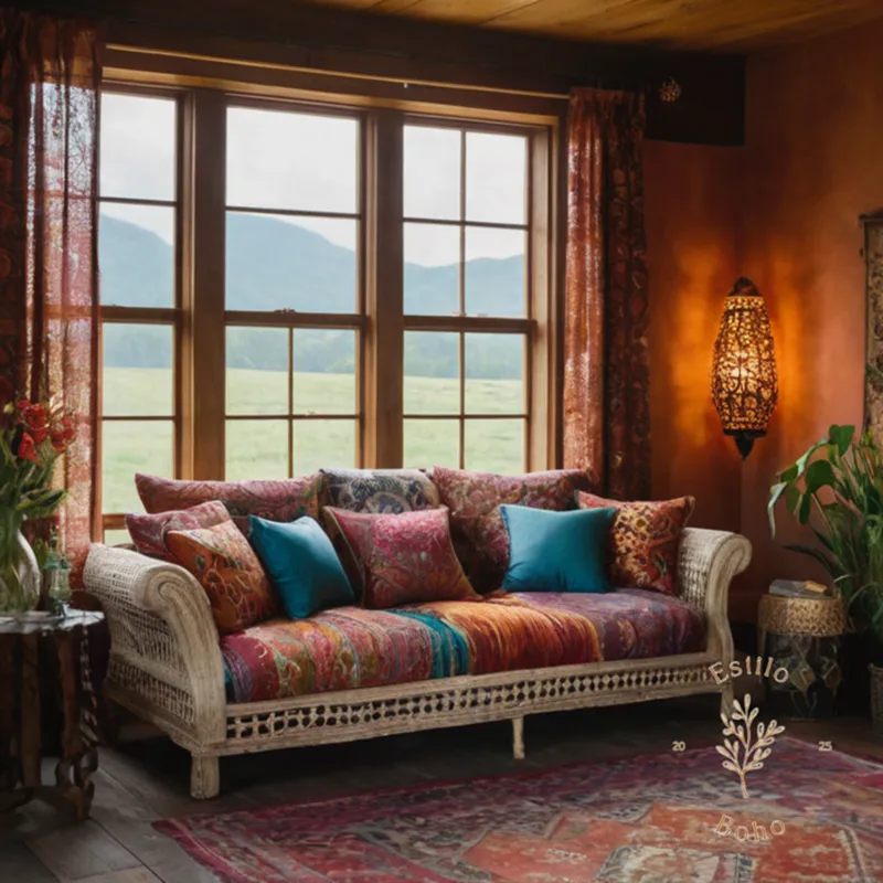 A misfit polyester piece amidst natural, bohemian-inspired decorative elements.