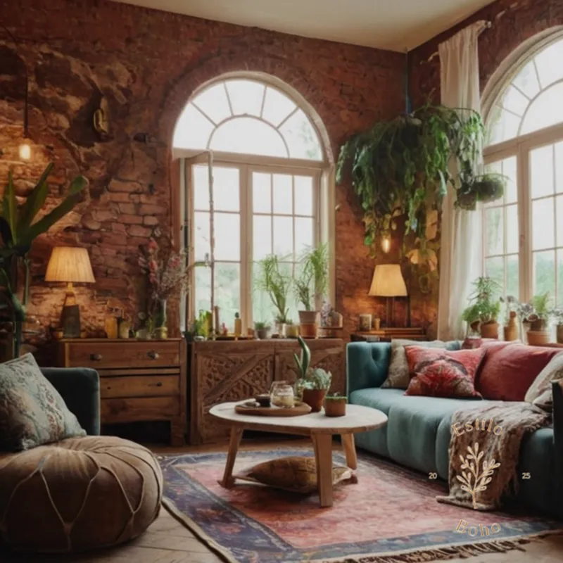 A bohemian-inspired room with too many textures, visually chaotic.