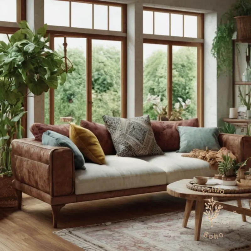 3D bohemian furniture pieces, lush plants, and decorative textured elements combined.