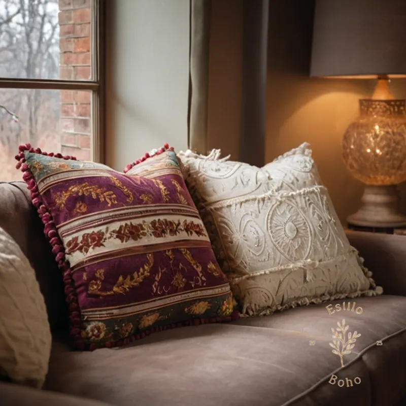 Cozy, bohemian-style throw pillows with flecs and organic cotton fabrics.