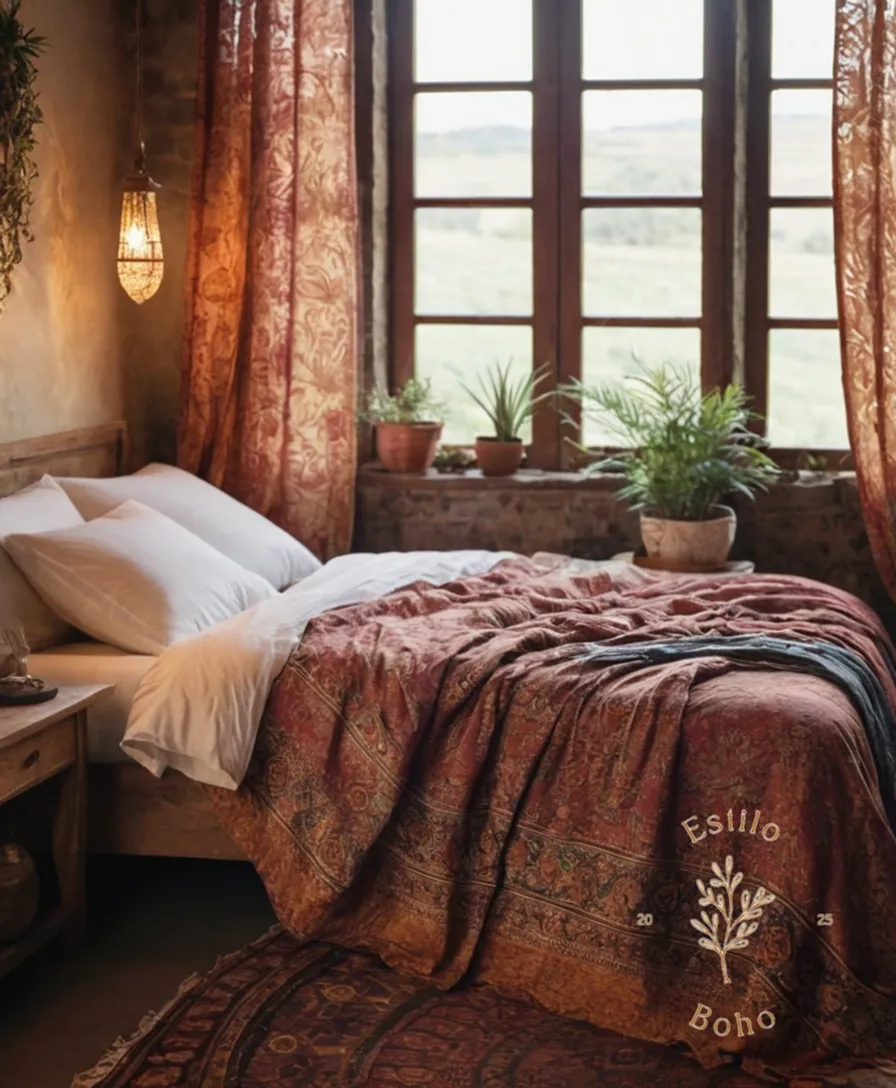 3 bohemian-style bed sheets draped lazily on a bed.