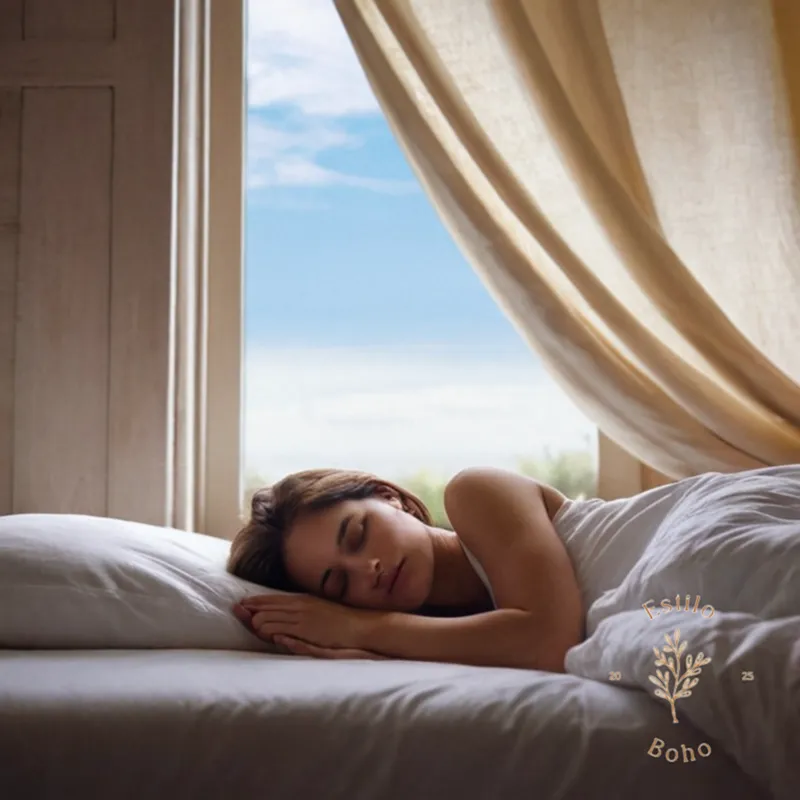 a person peacefully sleeping under light cotton bedding.